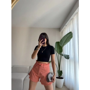 Bel Ve Paça Püskül Kot Şort-MERCAN