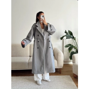 Beli Kuşaklı Kaşe Kaban - GRİ