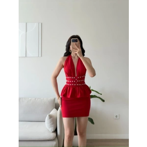 Belinda Boyundan Bağlamalı Elbise - KIRMIZI