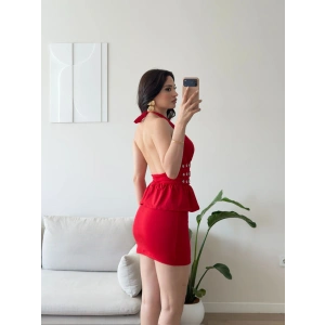 Belinda Boyundan Bağlamalı Elbise - KIRMIZI