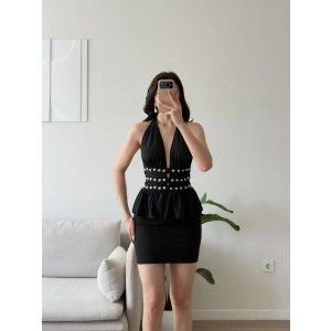 Belinda Boyundan Bağlamalı Elbise - SİYAH