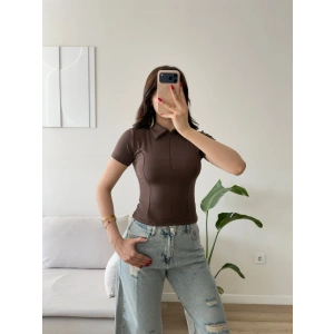 Belize Polo Yaka Crop - KAHVE