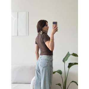 Belize Polo Yaka Crop - KAHVE