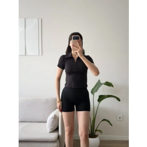 Belize Polo Yaka Crop - SİYAH