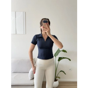 Belize Polo Yaka Crop - LACİVERT