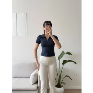 Belize Polo Yaka Crop - LACİVERT