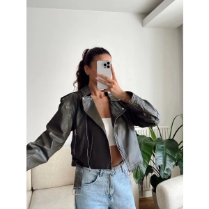 Biker Kemerli Deri Ceket - YEŞİL