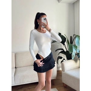 Bisiklet Yaka Bodysuit - BEYAZ