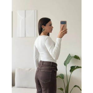 Bisiklet Yaka Bodysuit - BEYAZ