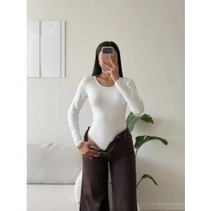 Bisiklet Yaka Bodysuit - BEYAZ