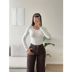 Bisiklet Yaka Bodysuit - BEYAZ