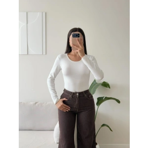 Bisiklet Yaka Bodysuit - BEYAZ