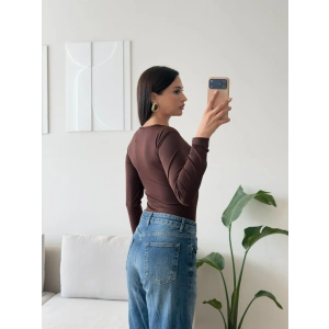 Bisiklet Yaka Bodysuit - KAHVE