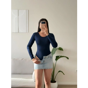 Bisiklet Yaka Bodysuit - LACİVERT