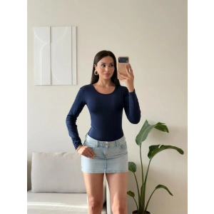 Bisiklet Yaka Bodysuit - LACİVERT