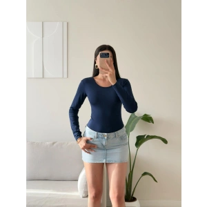 Bisiklet Yaka Bodysuit - LACİVERT