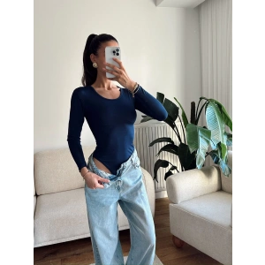 Bisiklet Yaka Bodysuit - LACİVERT