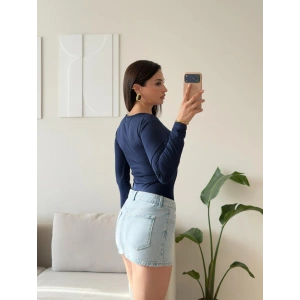 Bisiklet Yaka Bodysuit - LACİVERT