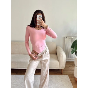 Bisiklet Yaka Bodysuit - PEMBE