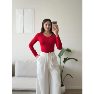 Bisiklet Yaka Bodysuit - KIRMIZI