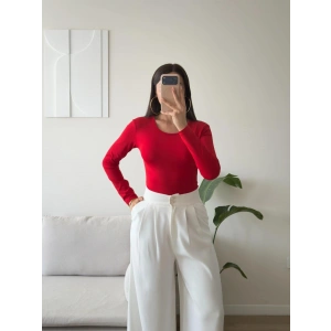 Bisiklet Yaka Bodysuit - KIRMIZI