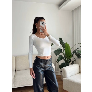 Bisiklet yaka Crop - BEYAZ