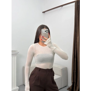 Bisiklet Yaka Transparan Bluz - BEYAZ