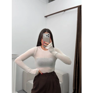 Bisiklet Yaka Transparan Bluz - BEYAZ