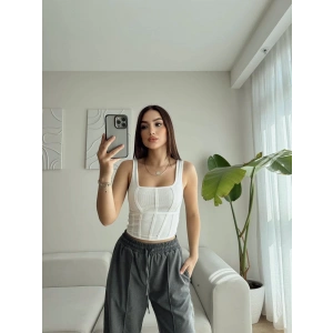 Biye Detay Askılı Crop - BEYAZ