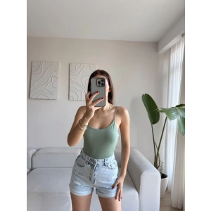 Biyeli Askılı Bodysuit - YEŞİL