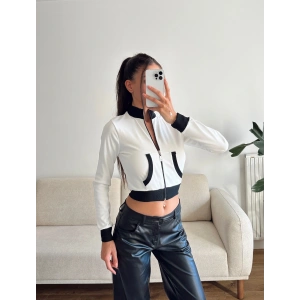 Biyeli Crop Hırka - BEYAZ