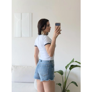 Biyeli Crop Tişört - BEYAZ