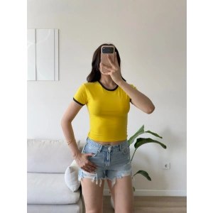 Biyeli Crop Tişört - SARI