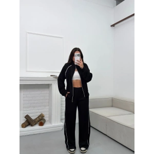 Biyeli Oversize Eşofman Takımı - SİYAH