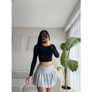 Biyeli Uzun Kol Sandy Crop - SİYAH