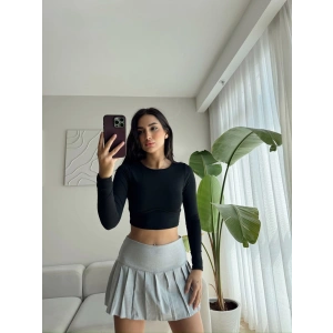 Biyeli Uzun Kol Sandy Crop - SİYAH