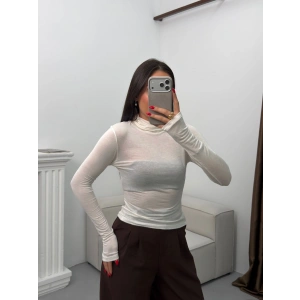 Boğazlı Transparan Bluz - BEYAZ