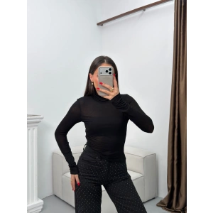 Boğazlı Transparan Bluz - SİYAH