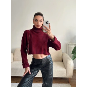 Boğazlı Triko Kazak - BORDO