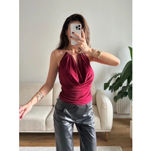 Boyun Aksesuar Degaje Bluz - BORDO