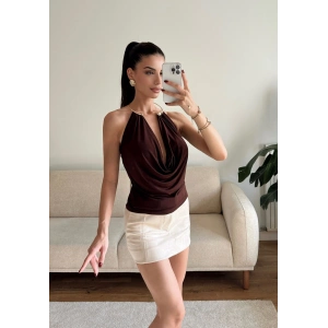 Boyun Aksesuar Degaje Bluz - KAHVE