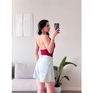 Boyun Aksesuar Degaje Bodysuit - KIRMIZI