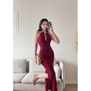 Boyun Aksesuar Degaje Elbise - BORDO