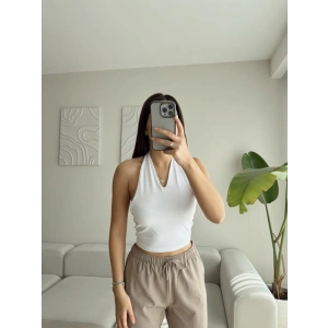 Boyun Askılı Crop - BEYAZ