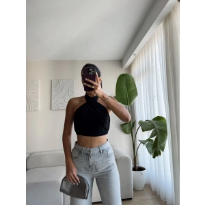 Boyun Bağlamalı BSK Crop-SİYAH