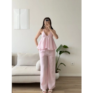 Boyun Bağlamalı Müslin İkili Takım - PEMBE