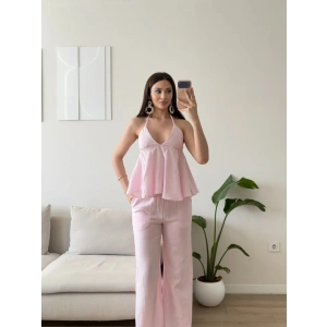 Boyun Bağlamalı Müslin İkili Takım - PEMBE