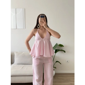 Boyun Bağlamalı Müslin İkili Takım - PEMBE