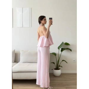 Boyun Bağlamalı Müslin İkili Takım - PEMBE