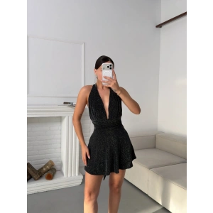 Boyun Bağlamalı Simli Elbise